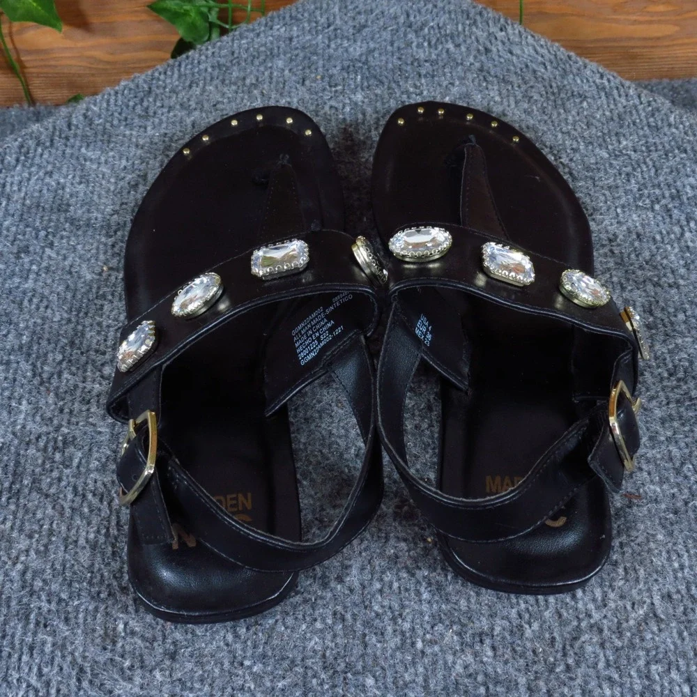 Madden NYC GGMN22AM002 Girls T-Strap Sandal Size 4 Dressy Black Rhinestone Studs